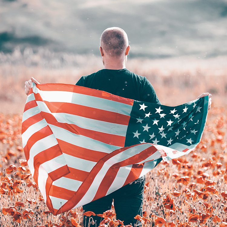 USA citizen with american flag. 4th of July. Freedom. Independence Day. Memorial day.